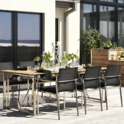 Brafab Gotland Stackable Chair, Stainless/Black -Outlet A Serene Garden Store brafab gotland stackable chair stainless black 3