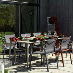 Brafab Delia Nimes Dining Set, Khaki -Outlet A Serene Garden Store brafab nimes table 200x97 h73 3 1