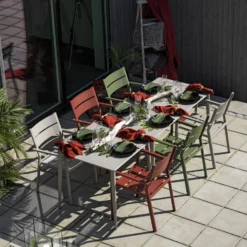 Brafab Delia Nimes Dining Set, Khaki -Outlet A Serene Garden Store brafab nimes table 200x97 h73 4 1