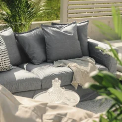 Le Grand Air 3-Seater Sofa Outdoor Sunbrella, Flanelle -Outlet A Serene Garden Store decotique le grand air outdoor 3 seater sunbrella 18