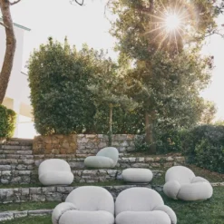 Gubi Pacha Outdoor Lounge Chair, Dedar Libera 003, Moss Green Base -Outlet A Serene Garden Store gubi pacha outdoor lounge chair swivel dedar chevron008 10